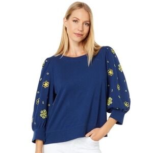 New Lilly‎ Pulitzer Corden Knit Sweatshirt Low Tide Navy Size L Fall Light